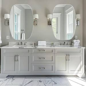 24 in. W x 36 in. H Silver Oval Wall Mirror Aluminum Frame Vanity Mirror Bathroom Mirror