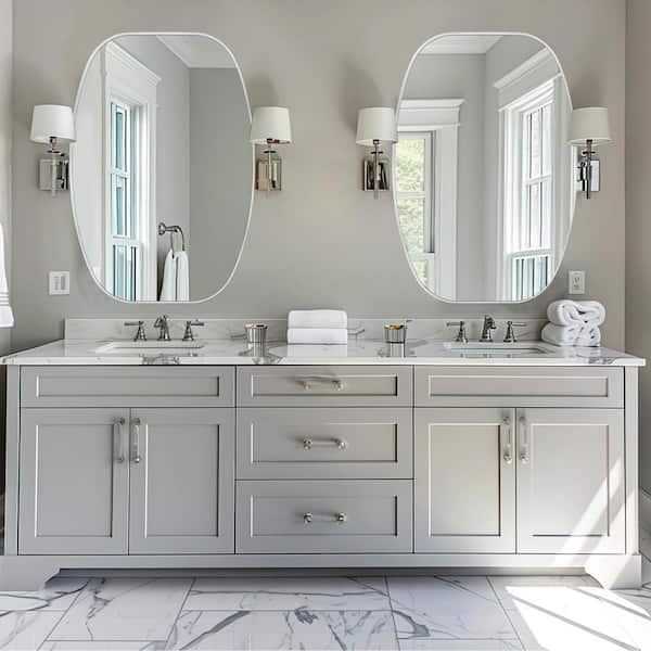 24 in. W x 36 in. H Silver Oval Wall Mirror Aluminum Frame Vanity Mirror Bathroom Mirror