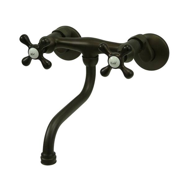 Kingston Brass Low Spout Adjustable Center 2-Handle Wall Mount Standard Kitchen Faucet in Oil Rubbed Bronze
