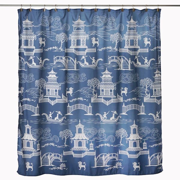 Chinoiserie 72 In Blue Shower Curtain, Home Depot Shower Curtains