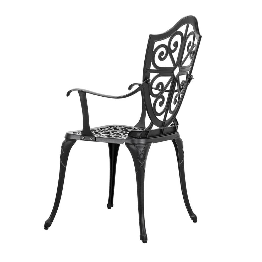 Black Cast Aluminum 3-Piece Vintage Bistro Set with Floral Design