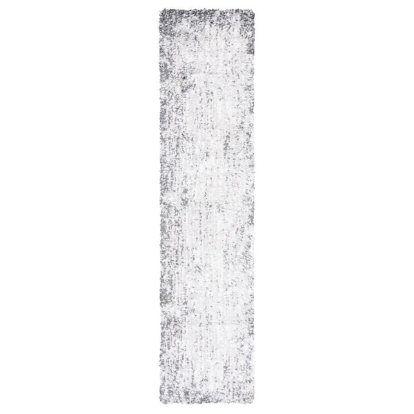 Berber Shag 2 ft. x 9 ft. Gray/Ivory Distressed Monochrome Runner Rug