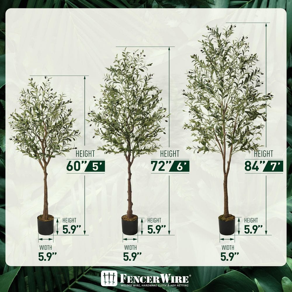 7-Foot Green Artificial Olive Tree with Black Plastic Pot