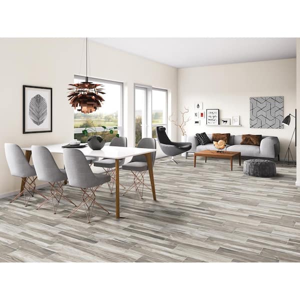 Cavallo Grey 6 in. x 24 in. Matte Porcelain Wood Look Floor and Wall Tile (14 sq. ft./Case)