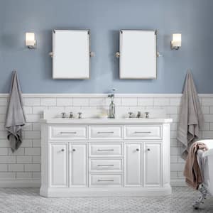 60 in. W Bath Vanity in Pure White with Quartz Vanity Top with White Basin and Polished Nickel Mirror and F2-0009 Faucet
