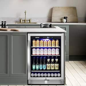 23.42 in. Single Zone 190 Can Beverage Cooler Refrigerator Built-in/Freestanding Silver Stainless Steel