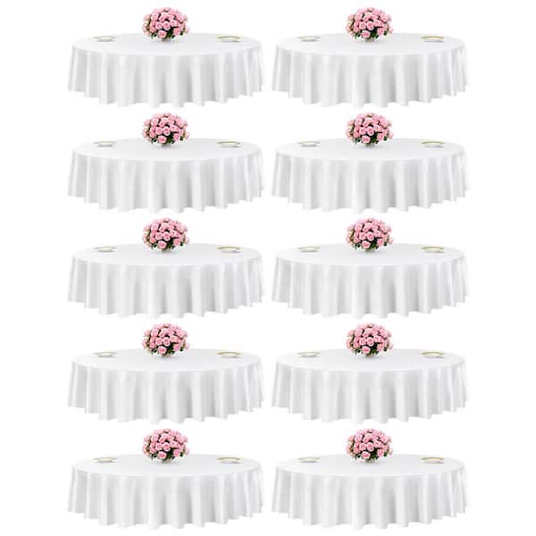 White Round Tablecloths, 90 in. Dia. Washable Table Clothes Polyester Table Covers for Wedding, 10-Pack, Solid