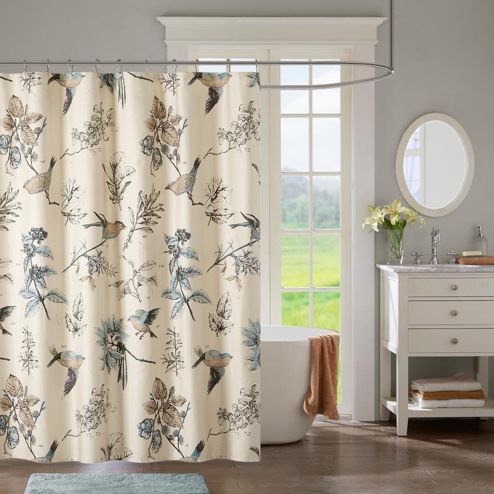 72" Multicolor Cotton Floral Shower Curtain with Birds