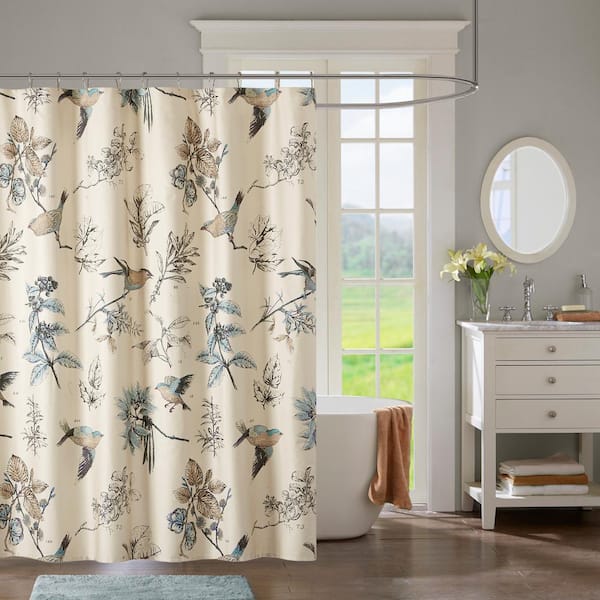 Pierce Khaki 72 in. Printed Cotton Shower Curtain