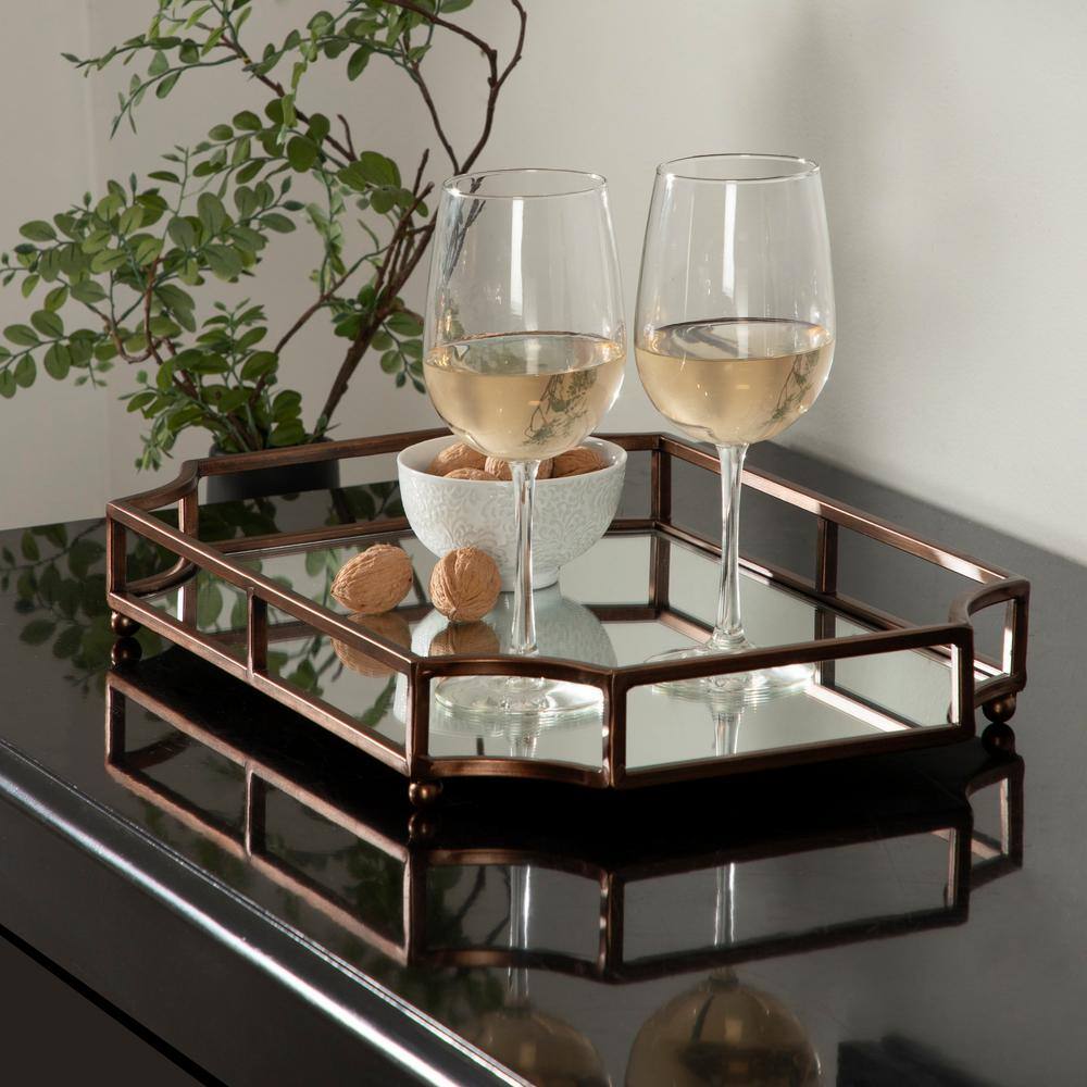 Bronze Scalloped Rectangular Glass Decorative Tray