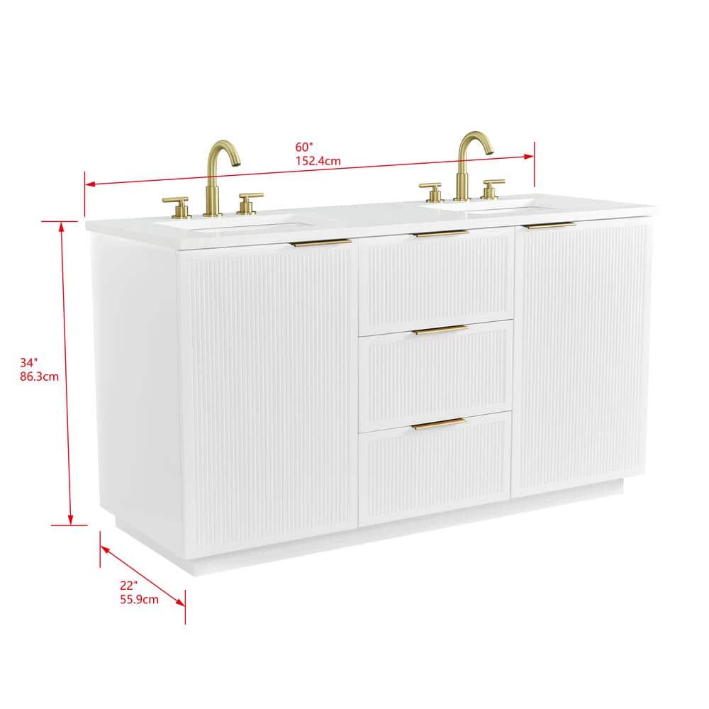 Addison 60" White Solid Wood Double Vanity with Engineered Stone Top