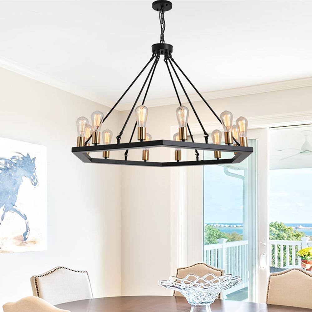 Magic Home Round 12-Light Black Chandelier Classic Ceiling Hanging ...