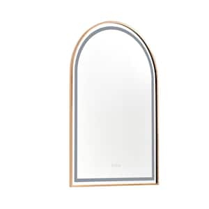 39 in. W x 26 in. H Arched Rectangular Framed LED Anti-Fog Dimmable Wall Mount Bathroom Vanity Mirror in Rose Gold