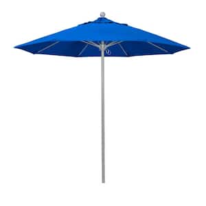9 ft. Gray Woodgrain Aluminum Commercial Market Patio Umbrella FiberglassRibs Push Lift in Pacific Blue Pacifica Premium