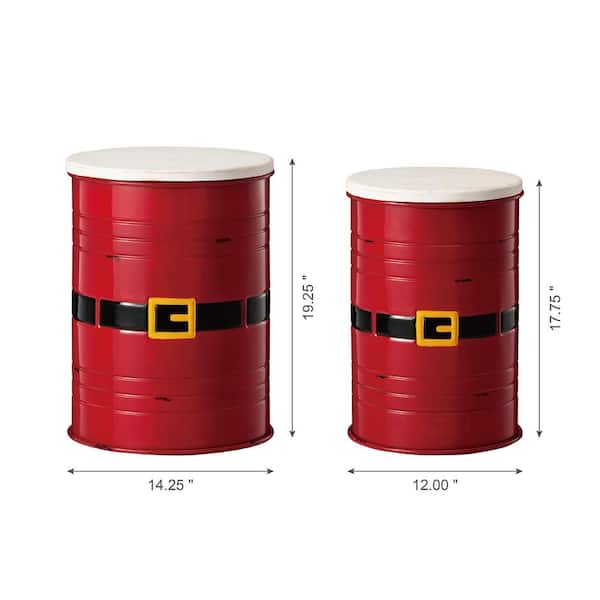 Glitzhome 19.25 in. H Red Metal Christmas Santa Belt Storage Container (Set  of 2) 2010100015 - The Home Depot