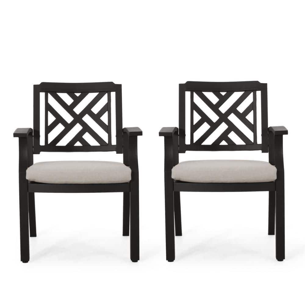 Black Metal Frame Outdoor Dining Chair with White Cushion (Set of 2) price history on PriceWatchPro