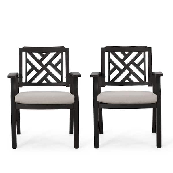 Black Metal Frame Outdoor Dining Chair with White Cushion (Set of 2)