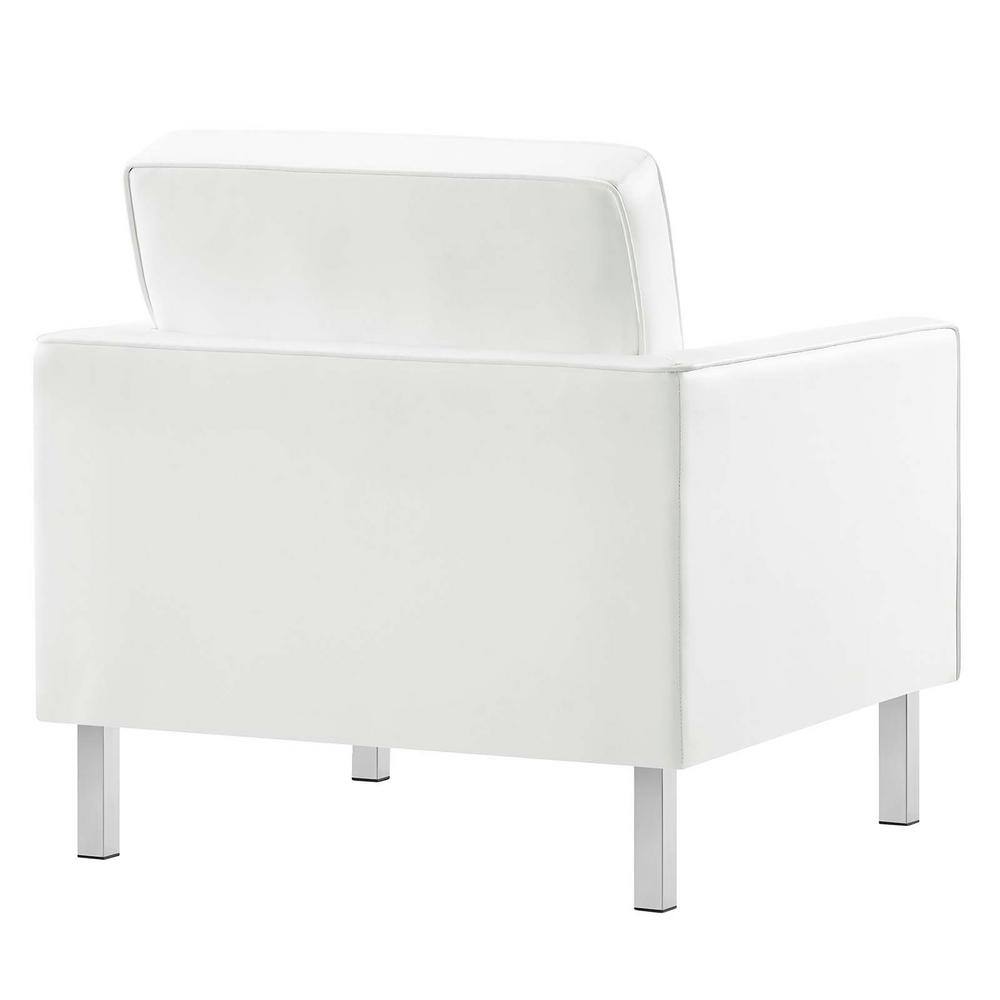 Silver White Faux Leather Accent Chair with Metal Frame