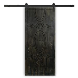 36 in. x 84 in. Charcoal Black Stained Pine Wood Modern Interior Sliding Barn Door with Hardware Kit