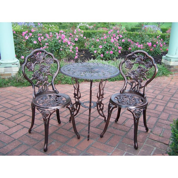 Rose 3-Piece Cast Metal Bistro Set with Cast Aluminum Top Table and 2 Chairs