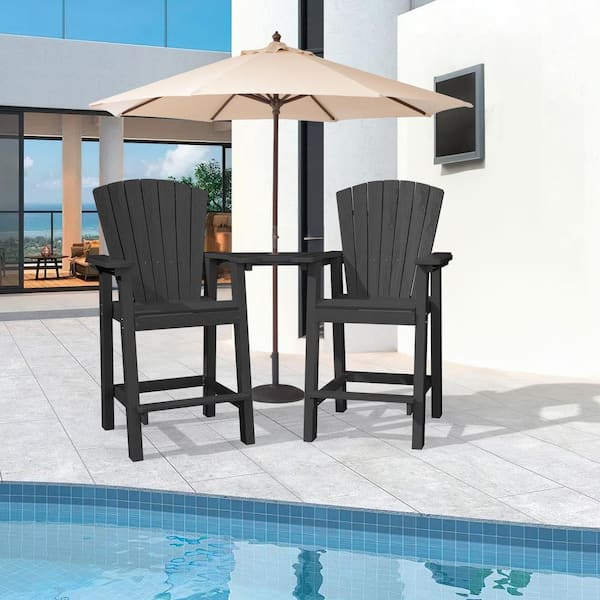 Giantex Outdoor Tall Adirondack Chairs Set Of 2, HDPE Adirondack Bar Stools W/Double Connecting Tray, Umbrella Hole, High Backrest