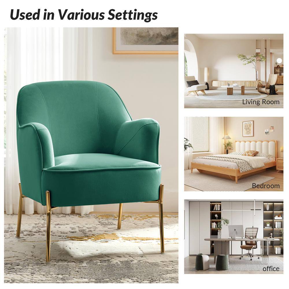 Elegant Mid-Century Green Velvet Accent Chair with Golden Legs