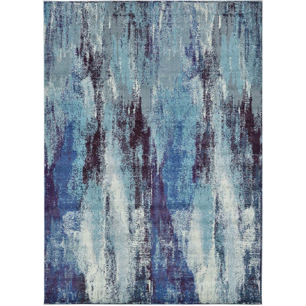 Blue and Gray Abstract Rectangular Area Rug