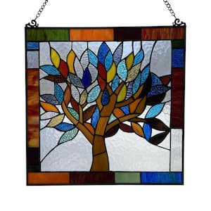 Multi Stained Glass Mystical World Tree Window Panel