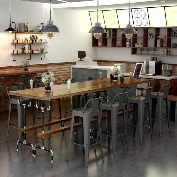 2pcs Industrial Rustic Bar Stools Leather Padded Seat Kitchen Pub