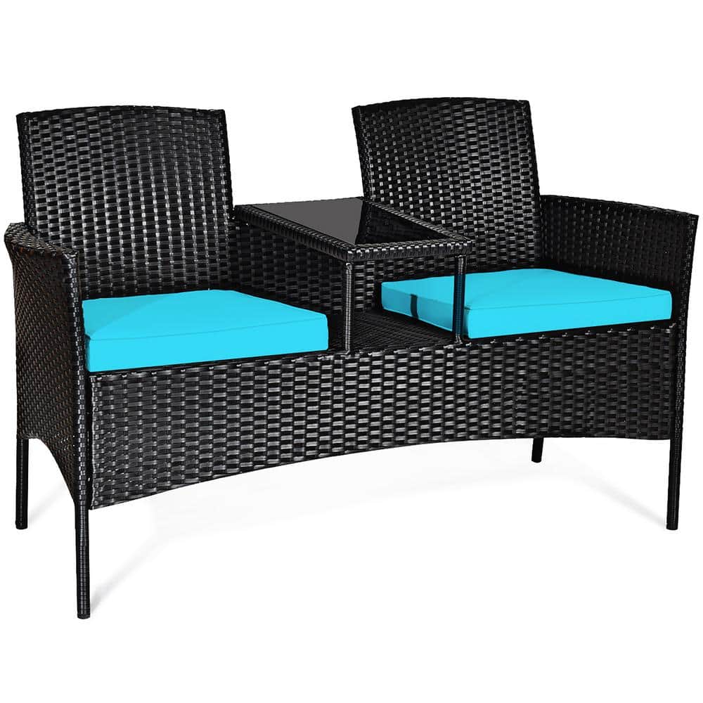 Costway Wicker Patio Rattan Conversation Set with Turquoise Cushions QD-6D34-AS1 Sansujyuku sansujyuku.com