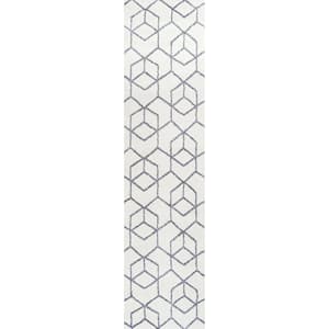 Tumbling Blocks White/Gray 2 ft. x 8 ft. Modern Geometric Area Rug