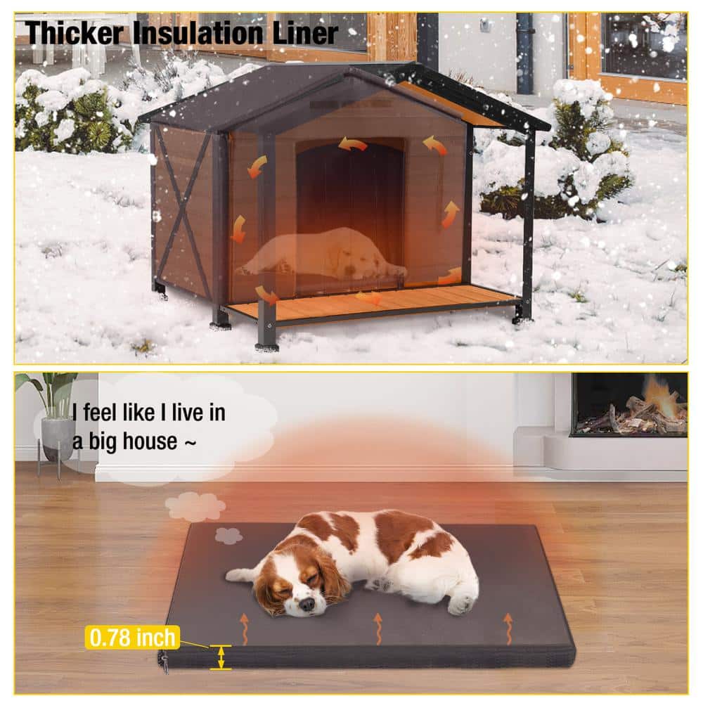 X-Large Brown Insulated Wood Dog House with Pitched Roof