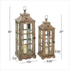 Brown Wood Lighthouse Style Decorative Candle Lantern (Set of 2)