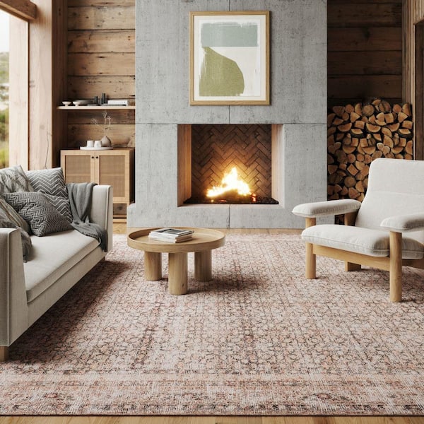 Hillstone Light Brown 6 ft. 7 in. x 9 ft. Traditional Vintage Medallion Area Rug