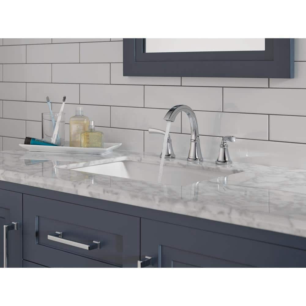 Delta Geist Modern Chrome Widespread Bathroom Faucet with Drain Assembly