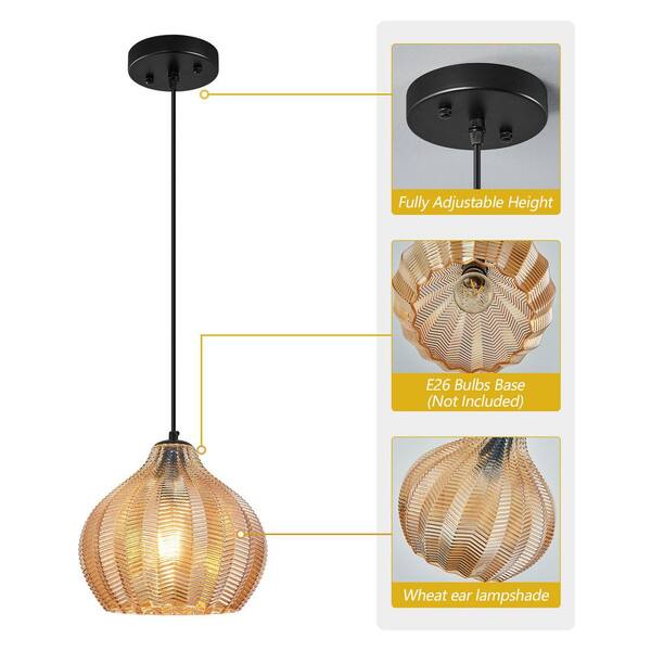 ZHLWIN Home Lighting 60W 1-Light 9.25 in. Amber Glass Pendant