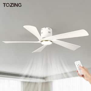 52 in. Modern Indoor White Low Profile Standard Flush Mount Ceiling Fan Light with Bright White Integrated LED 5-Blades