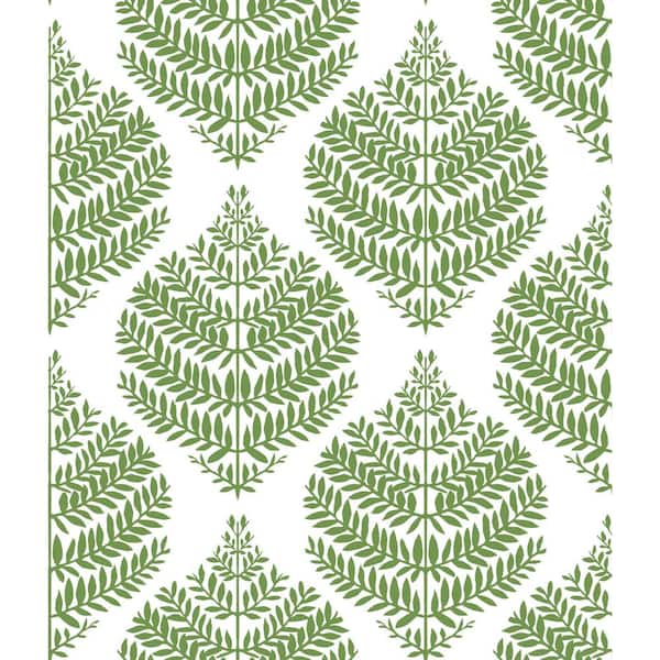 Hygge Fern Damask Green and White Peel and Stick Wallpaper (Covers 28.18 sq. ft.)