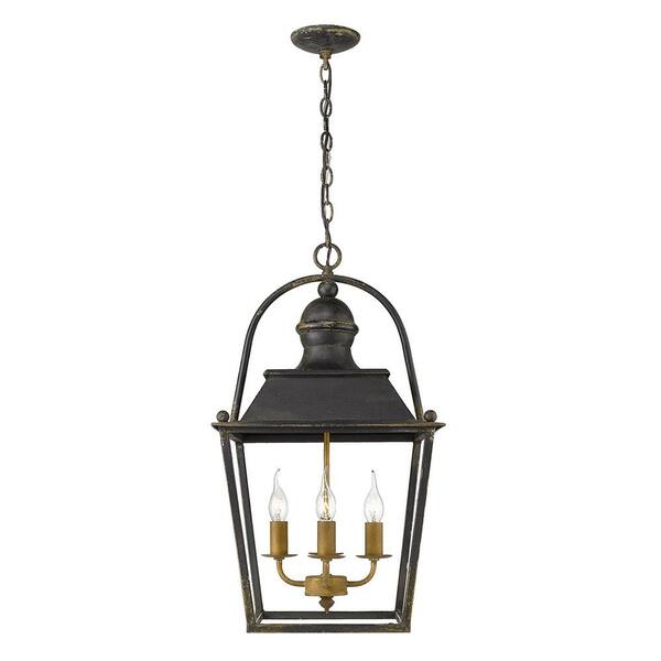 Golden Lighting - Christoff 4-Light Antique Black Iron Candle-Style Pendant
