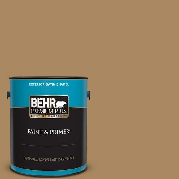 BEHR PREMIUM PLUS 1 gal. #N290-6 Trinket Gold Satin Enamel Exterior Paint & Primer