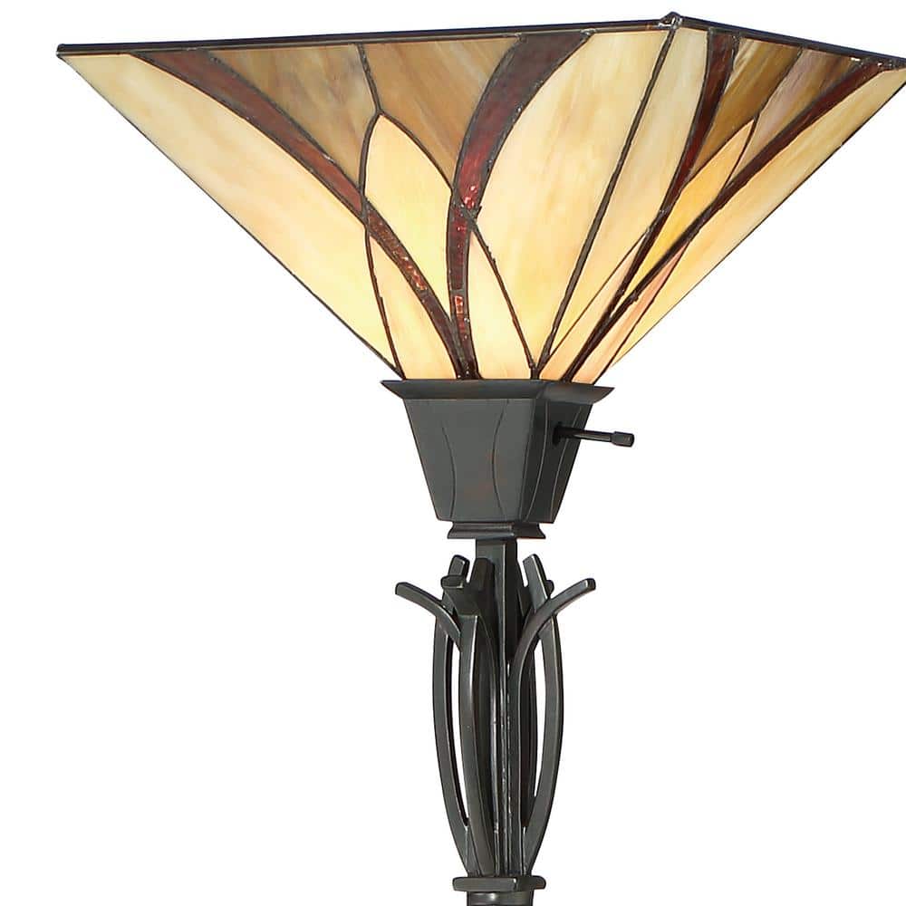Asheville 70.5" Bronze Torchiere Floor Lamp with Tiffany Glass Shade