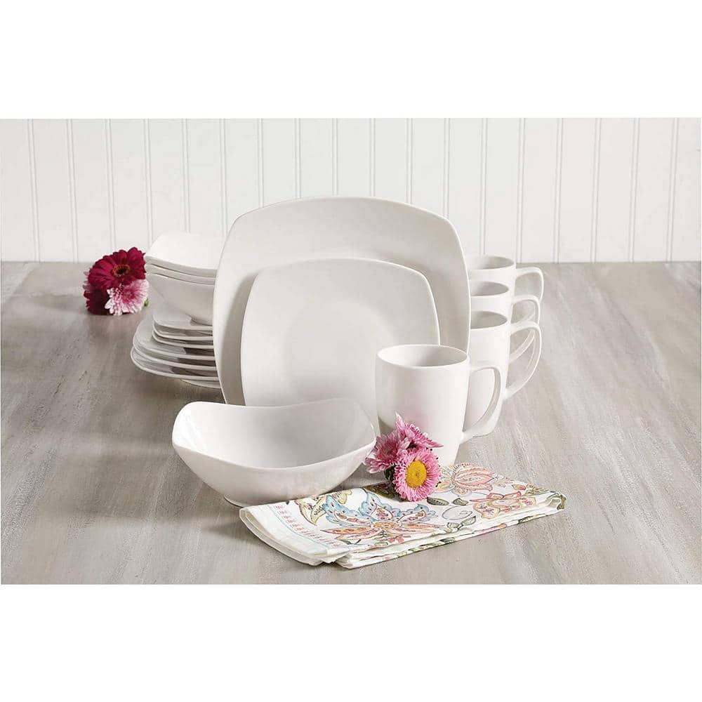White Square Porcelain Dinnerware Set for 8, 32 Pieces