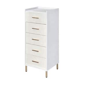 16 in. White and Gold 5-Drawer Wooden Chest of Drawers