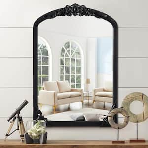 Rustic Arched 24 in. W x 36 in. H Solid Wood Framed DIY Carved Full Length Mirror in Black