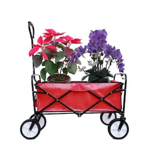 3.63 cu. ft. Outdoor Folding Wagon; Large Capacity Folding Beach Wagon Shopping Steel Garden Cart Red