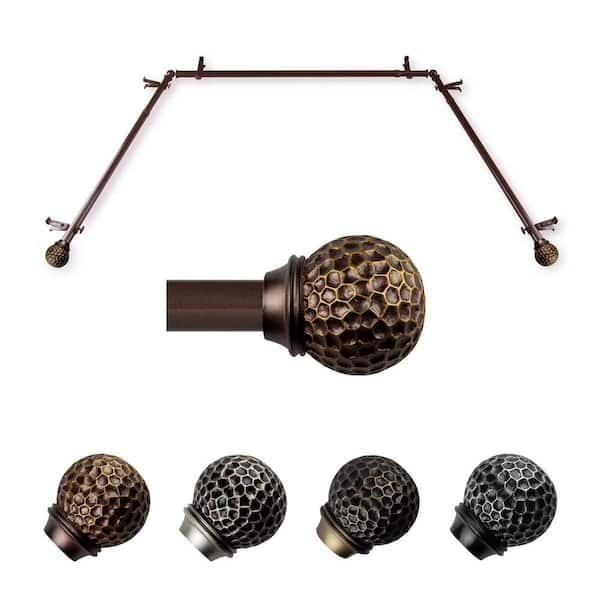 EMOH Ushasi 20-36 in. sides, 38-72 in. center Adjustable Bay Window Curtain Rod 13/16 in. in Cocoa with Finial