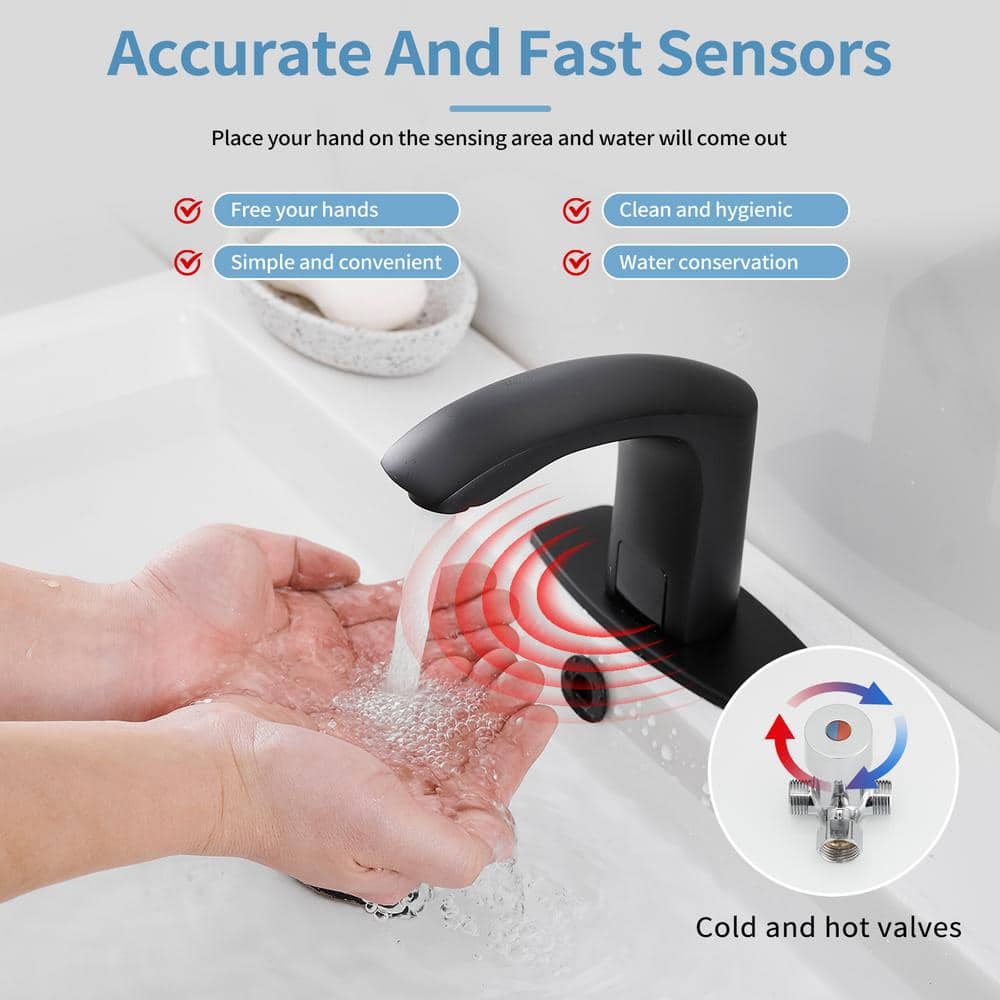 Matte Black Stainless Steel Touchless Bathroom Faucet with Deck Plate