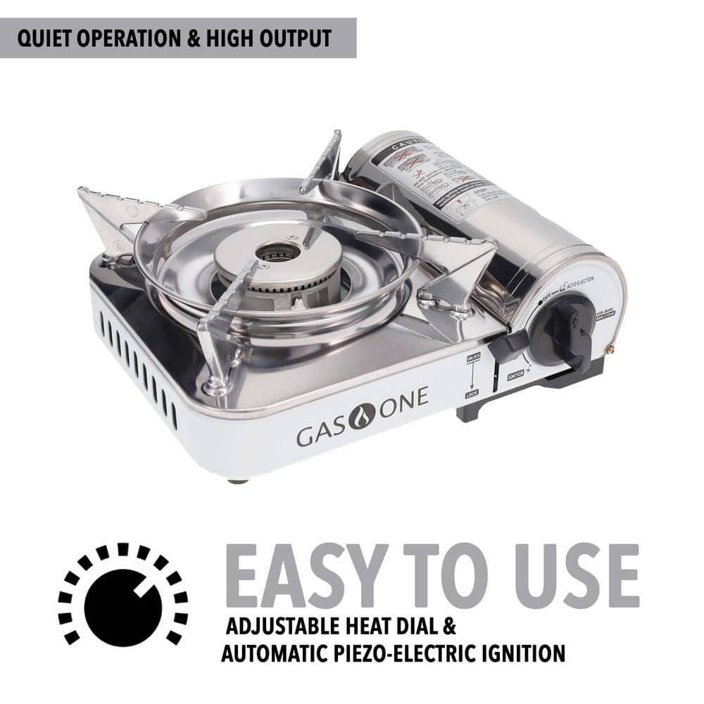 Compact White and Stainless Steel Single Burner Gas Stove
