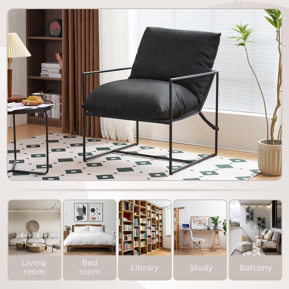 Black Microfiber Metal Frame Modern Accent Chair