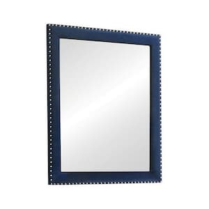35.5 in. W x 40 in. H Rectangular Wood Frame Blue and Chrome Glam Velvet Upholstered Portrait Mirror with Nailhead